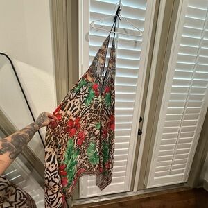 Leopard Print Halter Dress with Floral Accents